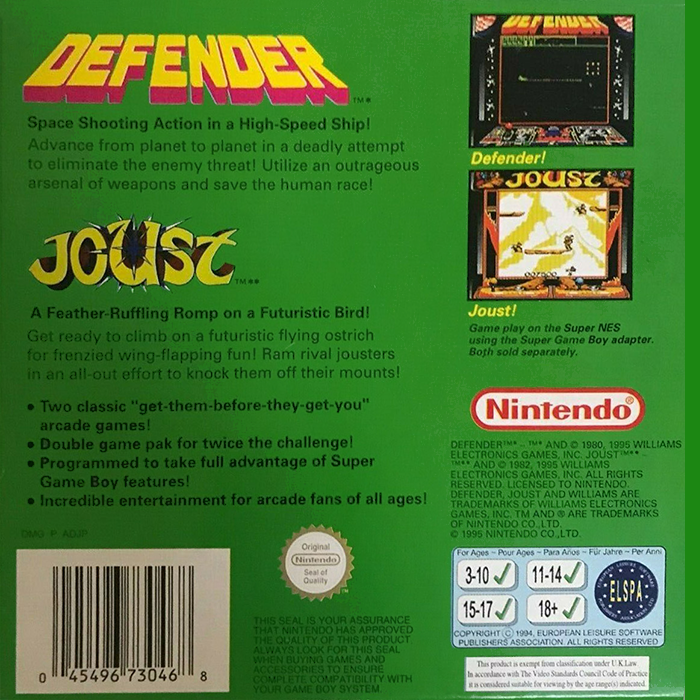 Arcade Classic No. 4 - Defender And Joust — box-2D-back (EU)