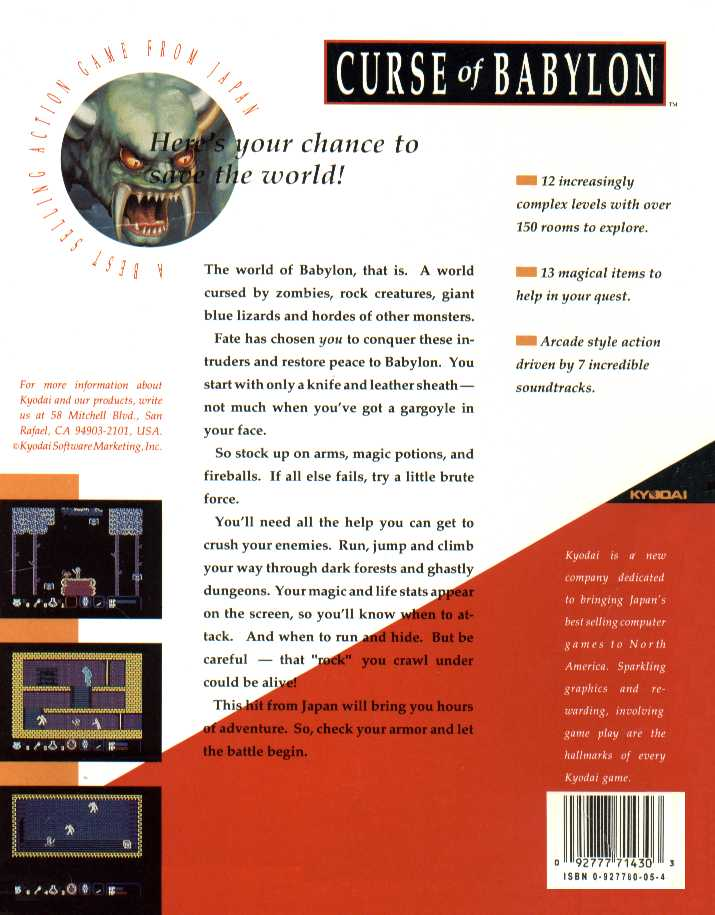 Curse of Babylon — box-2D-back (US)