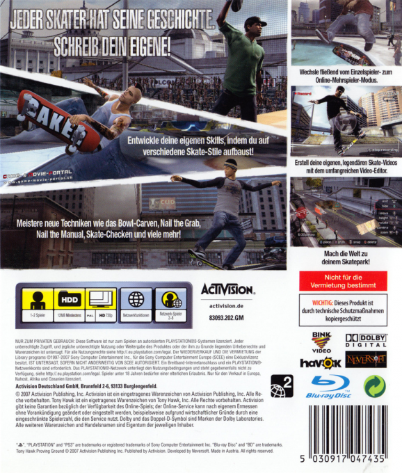 Tony Hawk's Proving Ground — box-2D-back (DE)