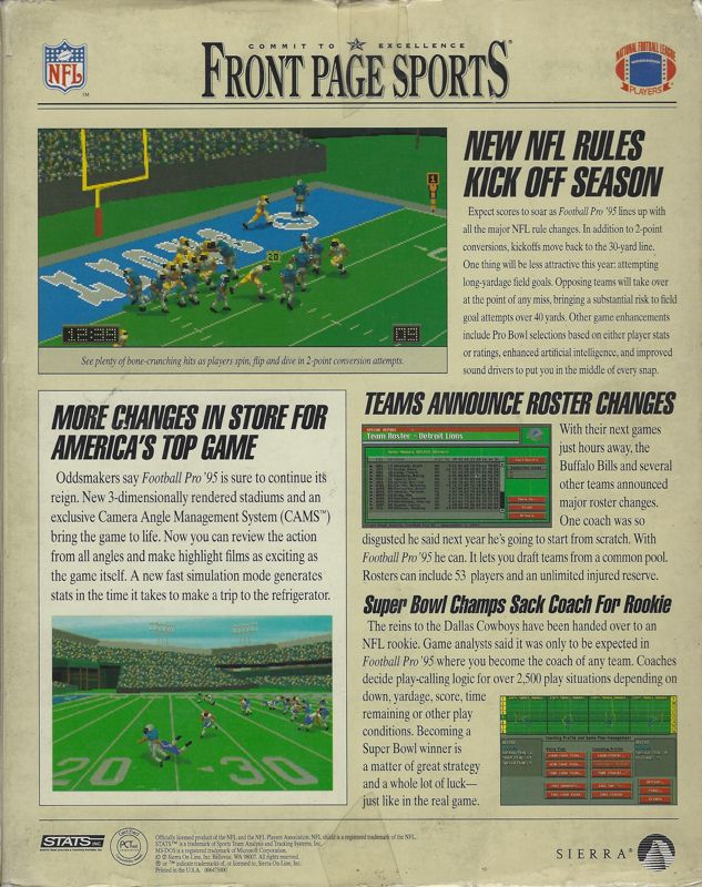 Front Page Sports - Football Pro '95 — box-2D-back (US)