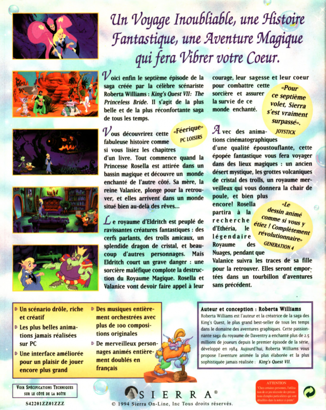 King's Quest VII: The Princeless Bride — box-2D-back (FR)
