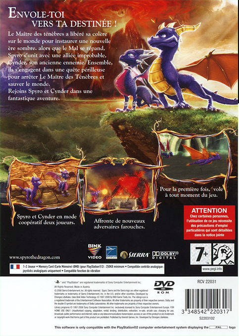 Legend of Spyro, The - Dawn of the Dragon — box-2D-back (FR)