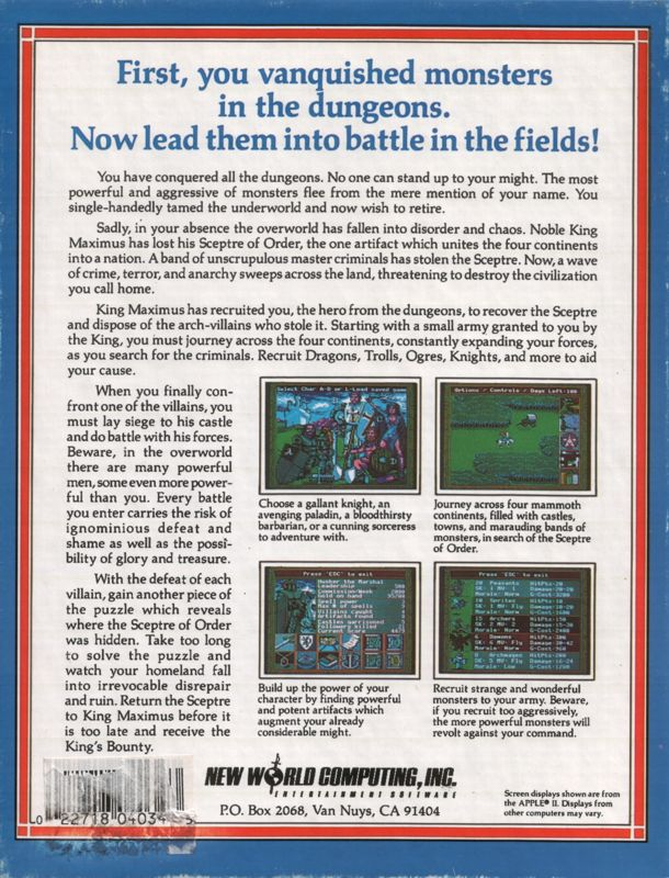 King's Bounty — box-2D-back (US)