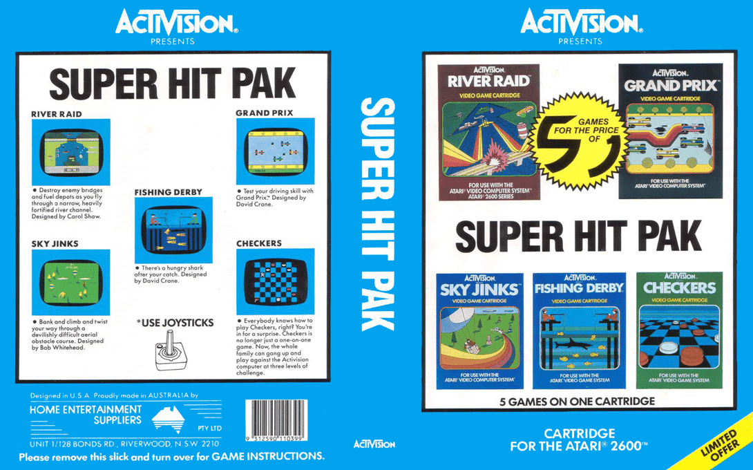 Super Hit Pak - River Raid / Grand Prix / Fishing Derby / Sky Jinks / Checkers — box-texture (AU)