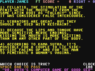 Dr. Ruth's Computer Game Of Good Sex — ss (WOR)