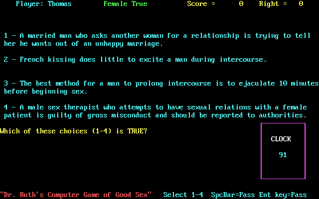 Dr. Ruth's Computer Game Of Good Sex — ss (US)