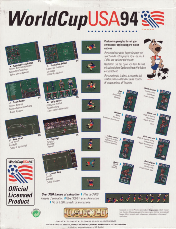 World Cup Usa 94 — box-2D-back (EU)