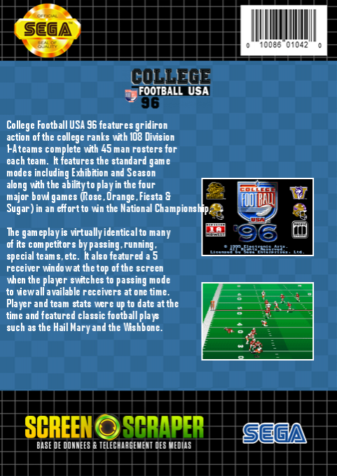 College Football Usa 96 — box-2D-back (SS)