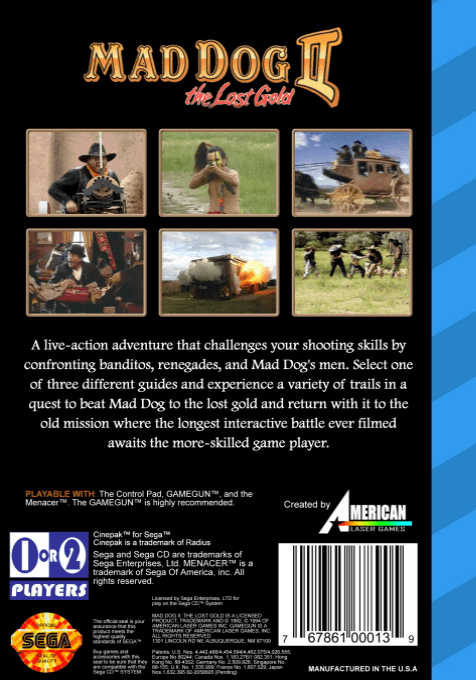 Mad Dog II - The Lost Gold — box-2D-back (US)