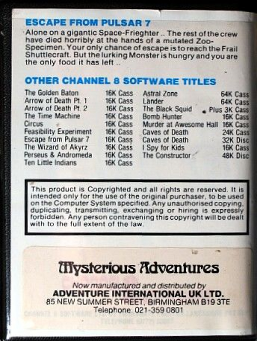 Escape from Pulsar 7 — box-2D-back (WOR)