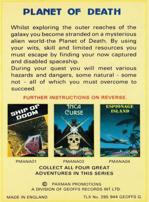Planet Of Death — box-2D-back (EU)