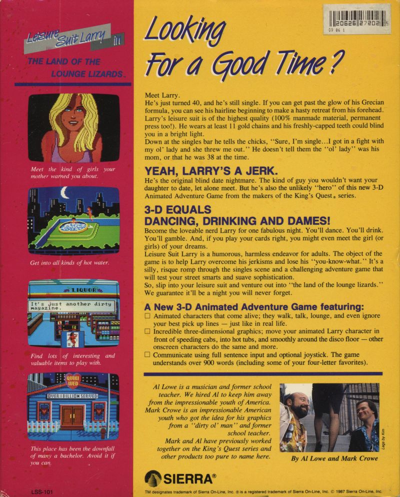 Leisure Suit Larry in - The Land of the Lounge Lizards — box-2D-back (WOR)