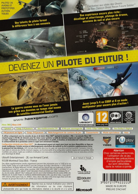 Tom Clancy's H.A.W.X. 2 — box-2D-back (FR)
