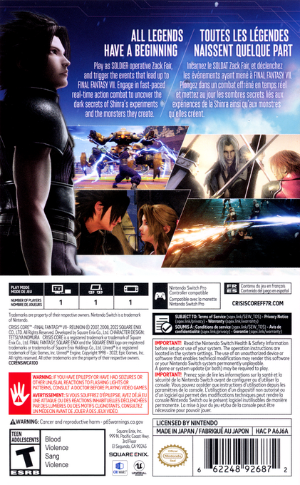 Crisis Core - Final Fantasy 7 Reunion — box-2D-back (CA)