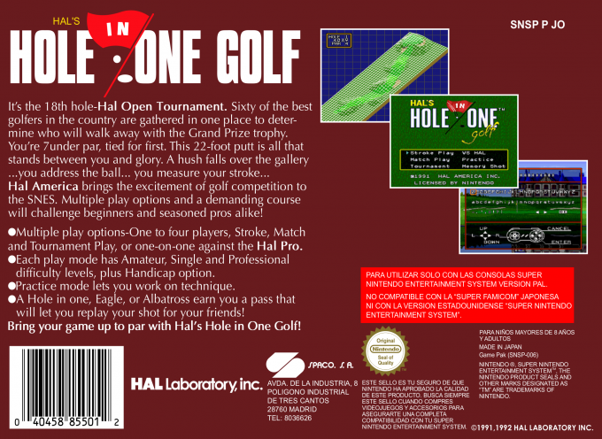 HAL's Hole in One Golf — box-2D-back (EU)