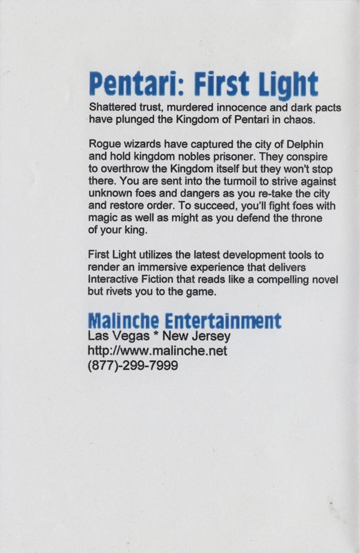 Pentari - First Light — box-2D-back (US)