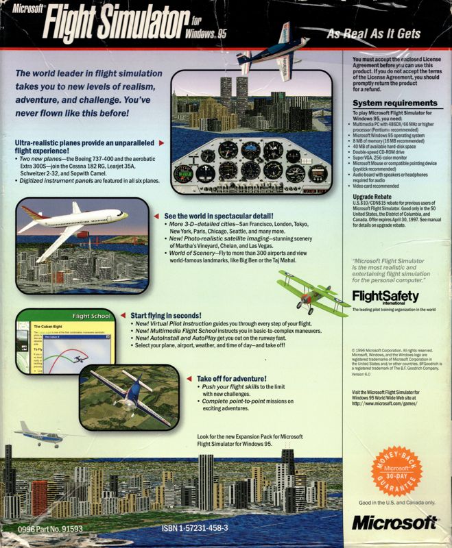 Microsoft Flight Simulator for Windows 95 — box-2D-back (WOR)