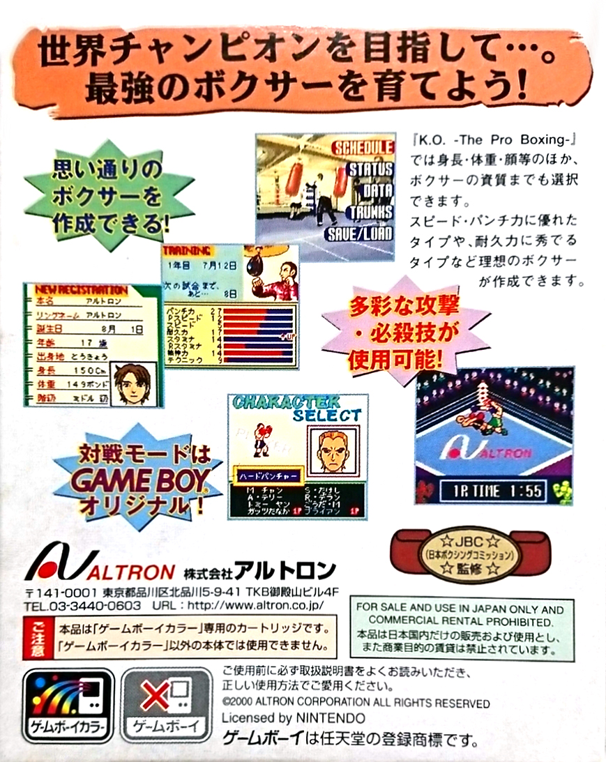 K.O. - The Pro Boxing — box-2D-back (JP)