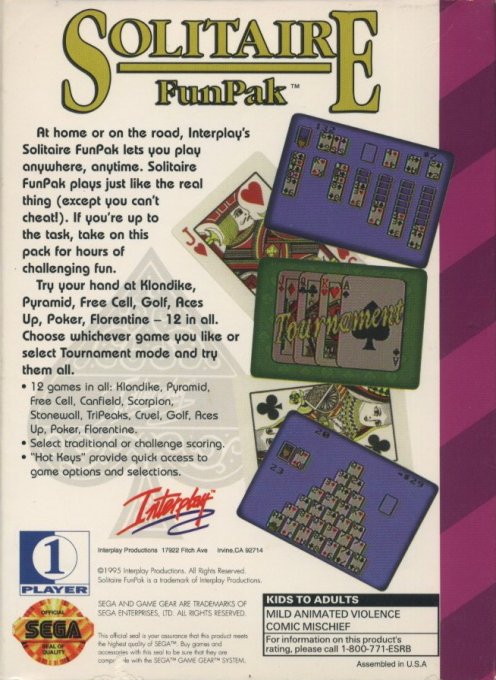 Solitaire Funpak — box-2D-back (US)
