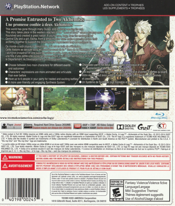 Atelier Escha & Logy - Alchemists of the Dusk Sky — box-2D-back (CA)