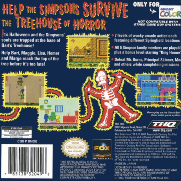 The Simpsons : Night of the Living Treehouse of Ho — box-2D-back (US)