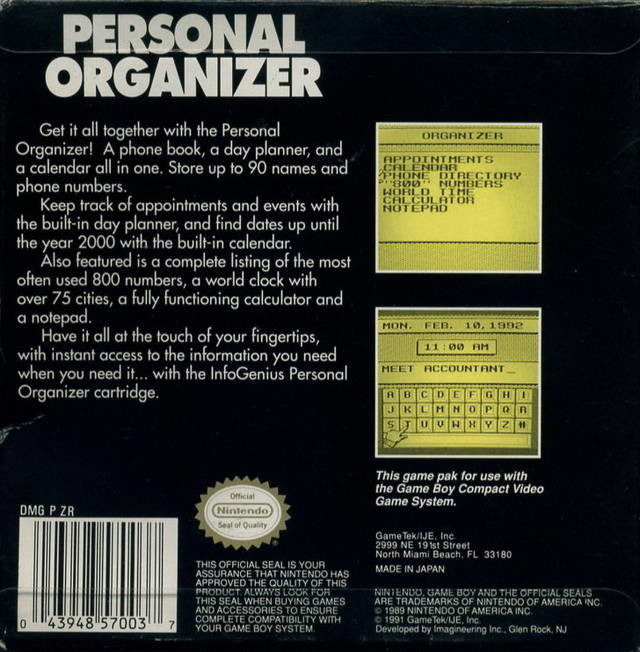 ZZZ:Infogenius Systems - Personal Organizer With Phone Book — box-2D-back (US)