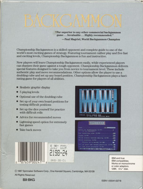 Championship Backgammon — box-2D-back (US)