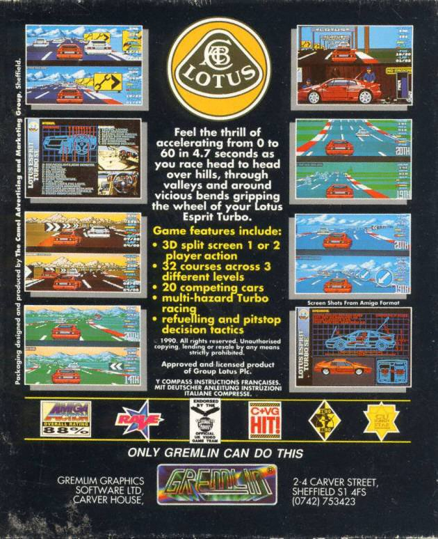 Lotus Esprit Turbo Challenge — box-2D-back (EU)