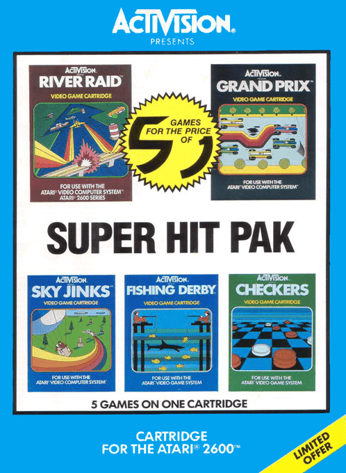 Super Hit Pak - River Raid / Grand Prix / Fishing Derby / Sky Jinks / Checkers box art