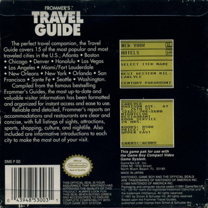 ZZZ(notgame):Infogenius Productivity Pak - Frommer's Travel Guide — box-2D-back (WOR)