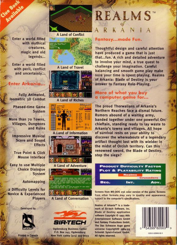Realms Of Arkania - Blade Of Destiny — box-2D-back (US)