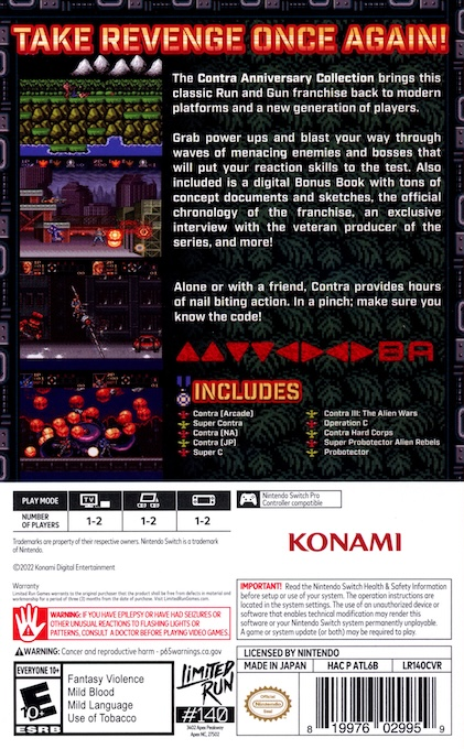 Contra Anniversary Collection — box-2D-back (US)