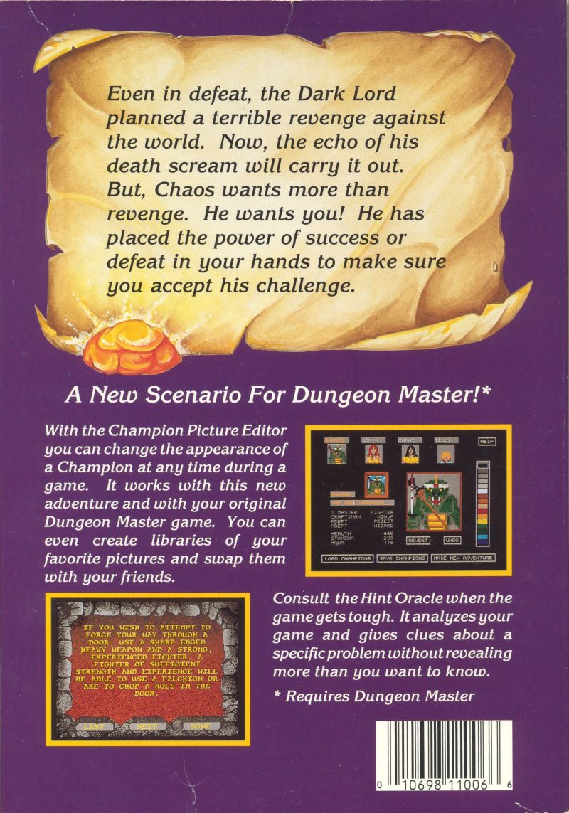 Dungeon Master - Chaos Strikes Back — box-2D-back (US)
