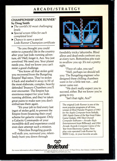 Championship Lode Runner — box-2D-back (US)