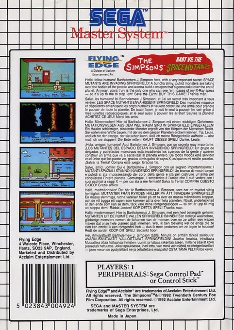 Simpsons, The - Bart vs. The Space Mutants — box-2D-back (EU)