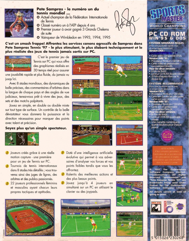 Pete Sampras Tennis 97 — box-2D-back (FR)