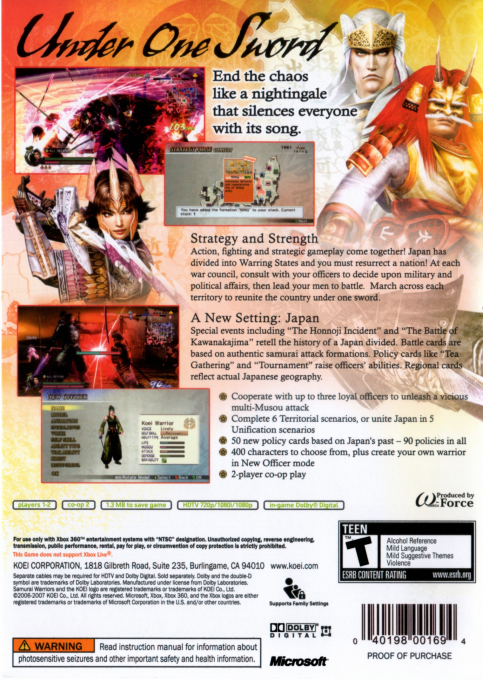 Samurai Warriors 2 - Empires — box-2D-back (US)