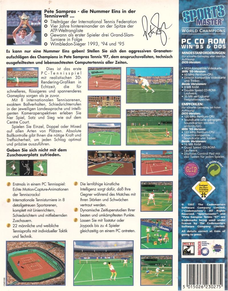 Pete Sampras Tennis 97 — box-2D-back (DE)