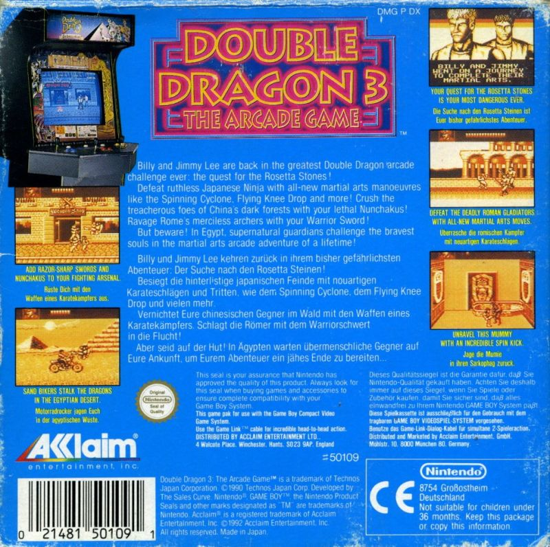Double Dragon 3 : The Arcade Game — box-2D-back (EU)