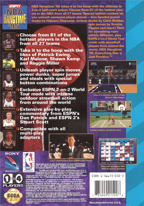 ESPN NBA Hangtime '95 — box-2D-back (US)
