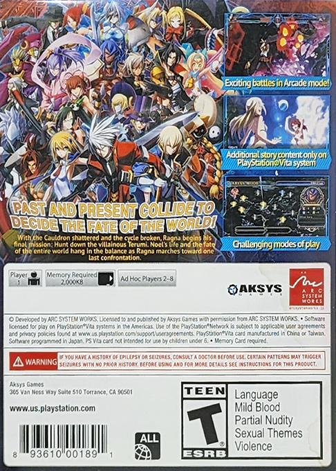 Blazblue - Chrono Phantasma — box-2D-back (US)