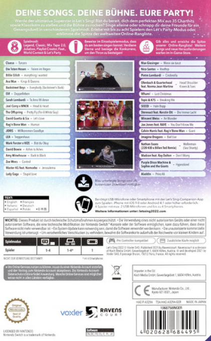 Let's Sing 2022 — box-2D-back (DE)