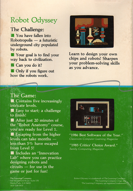 Robot Odyssey — box-2D-back (US)