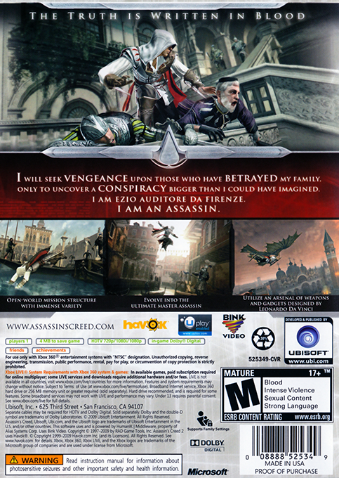 Assassin's Creed 2 — box-2D-back (US)