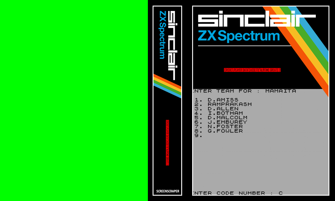 Cricket Player Data Cassette All Time Greats 2 — box-texture (SS)