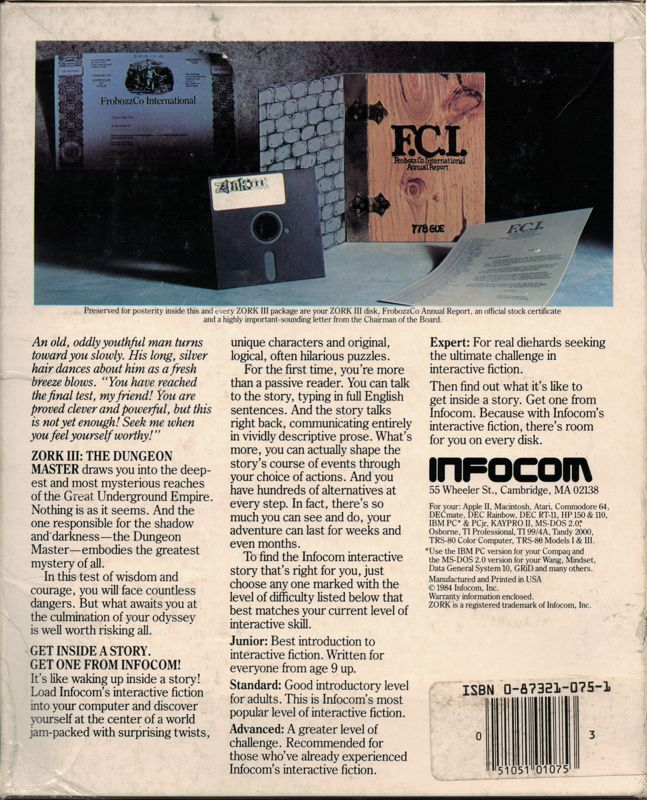Zork 3 - The Dungeon Master — box-2D-back (US)