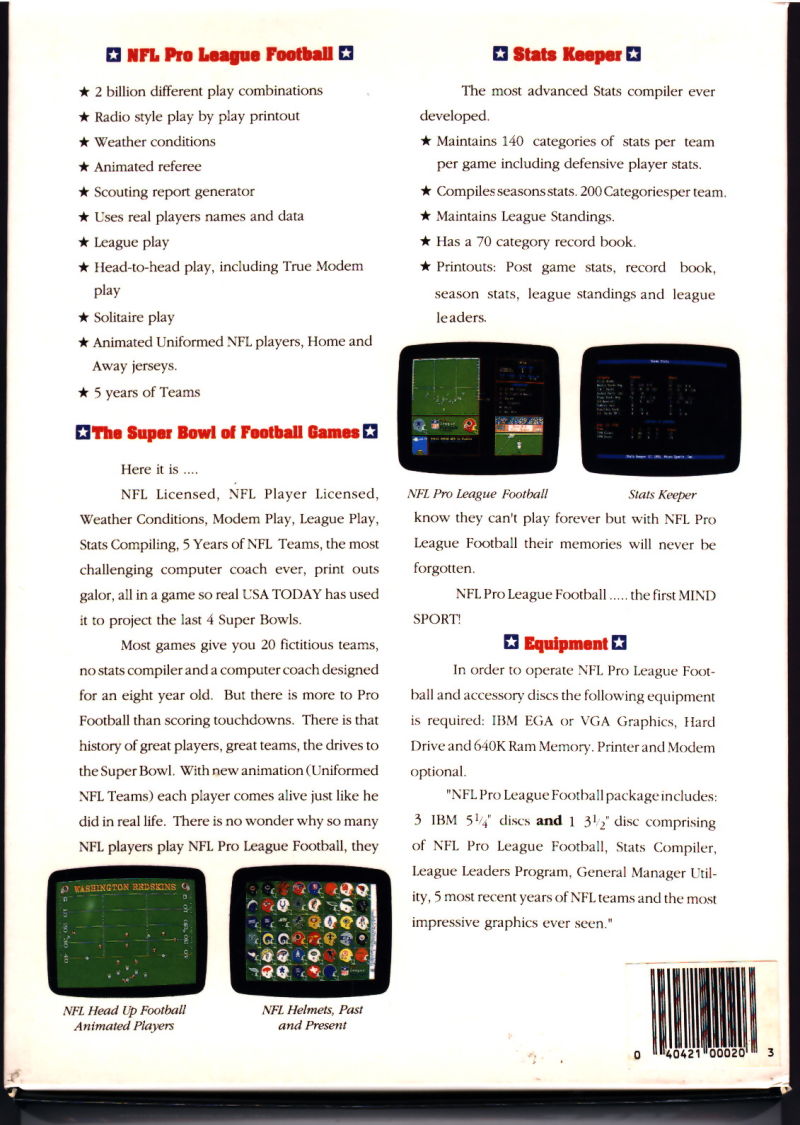 NFL Pro League Football: New 1991 Version — box-2D-back (US)