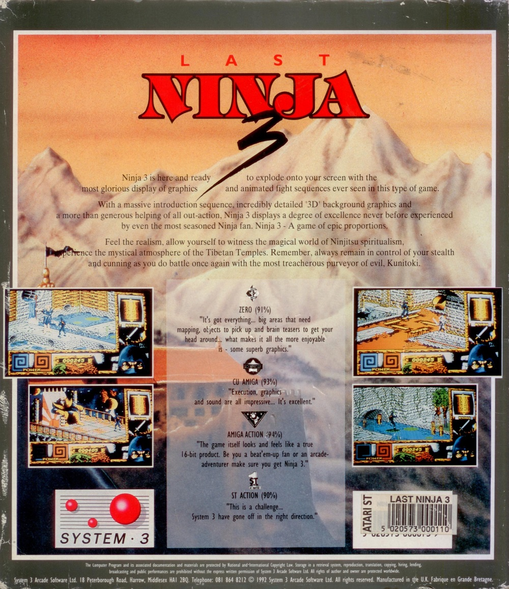 Last Ninja 3 — box-2D-back (EU)