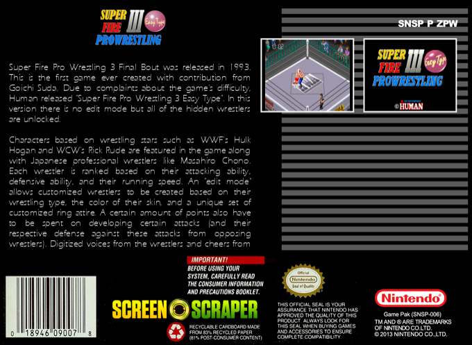 Super Fire Pro Wrestling 3 - Easy Type — box-2D-back (SS)
