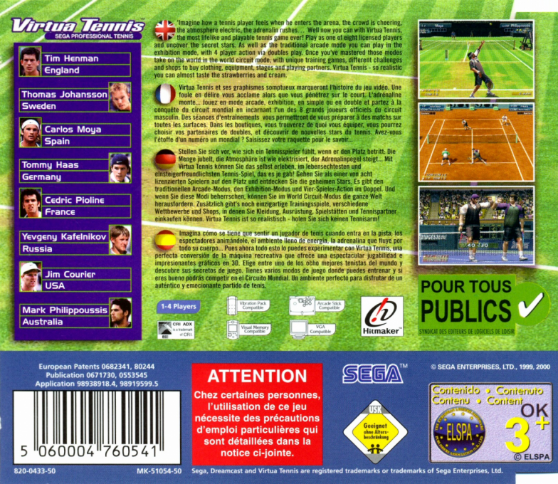 Power Smash - Sega Professional Tennis — box-2D-back (EU)